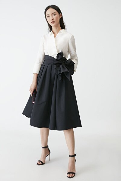 ONURBYGUSTO فستان قميص طويل الأكمام متوسط الطول باللونين الأبيض والأسود