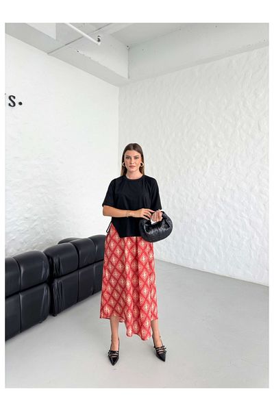 Elif Özbey Butik Rochie neagră largi cu model etnic - cravată laterală