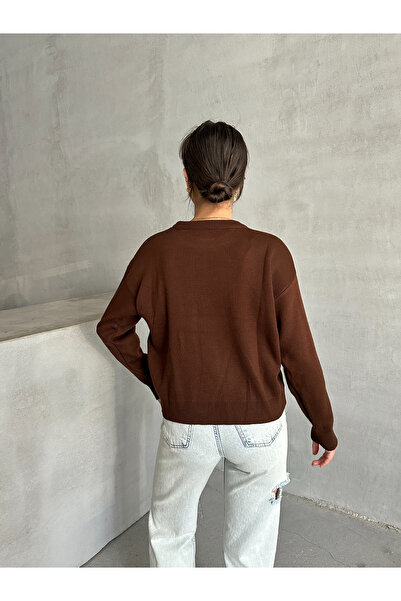 BEJNA Dámsky sveter z hnedého úpletu Crew Neck