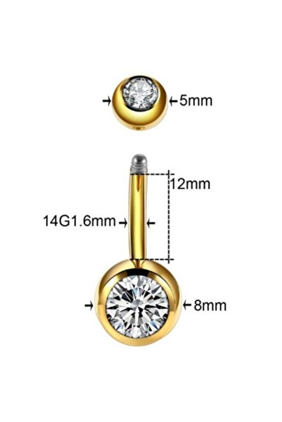 AyçaSilver Gold Altın Sarısı Göbek Piercing