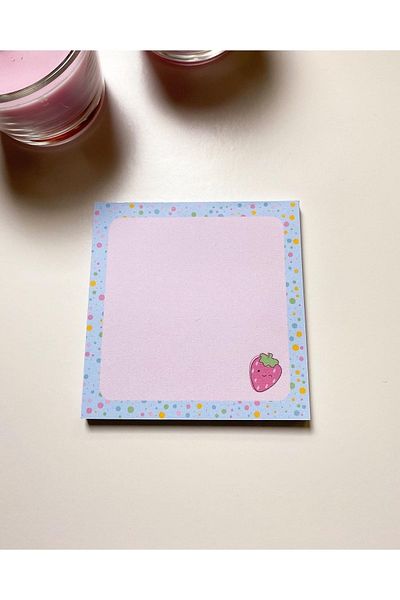 Pine Note Strawberry Patterned Blue Kawaii Memopad Memo Pad Notebook Notepad Planner