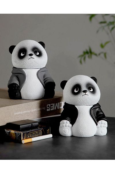 FLORADA 2-Piece Cute Pandas Decorative Ashtray with Lid, Ash Tray Syh-Smoked