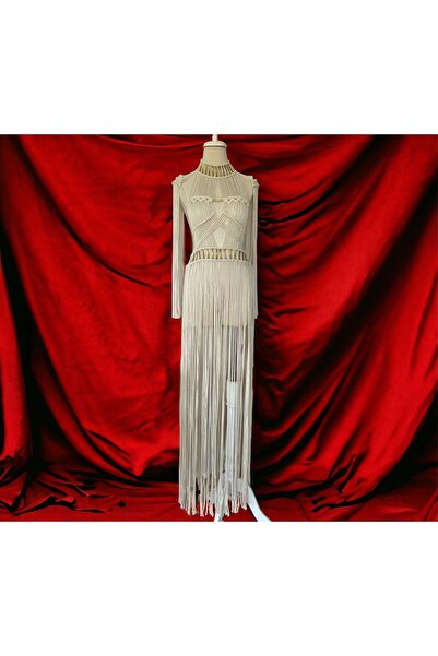 Hayal Makrome فستان طويل أسود مكرامية - فستان شاطئ بتفاصيل فضية