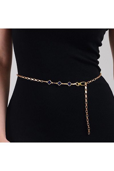 Duke Nickle Women's - Dark Blue Enamel Figured, Adjustable Chain Belt Set of 3