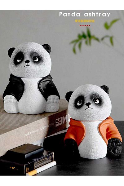 FLORADA NEW 2-PACK CUTE PANDALS WITH COVER DECORATIVE ASHBOARD, CULTABLE ORANGE AND BLACK