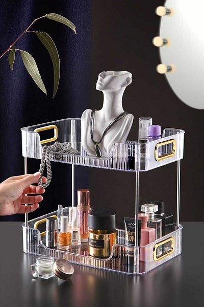 DEYHOME 2 Tier Makeup Cosmetic and Jewelry Organizer Multi-Purpose Organizer Shelf
