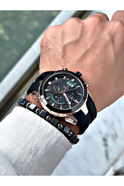 Reward Black Silicone Sports Men's Wristwatch - Functions Active + Bracelet Gift