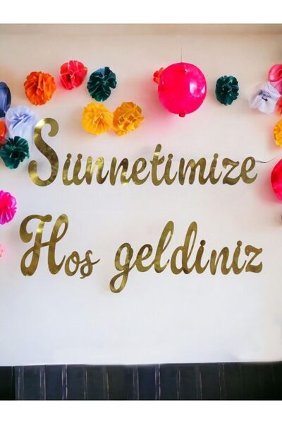 asöy Sünnetimize Hoş Geldiniz Yazılı Kaligrafi Banner Gold Sünnetime Hoş Geld...