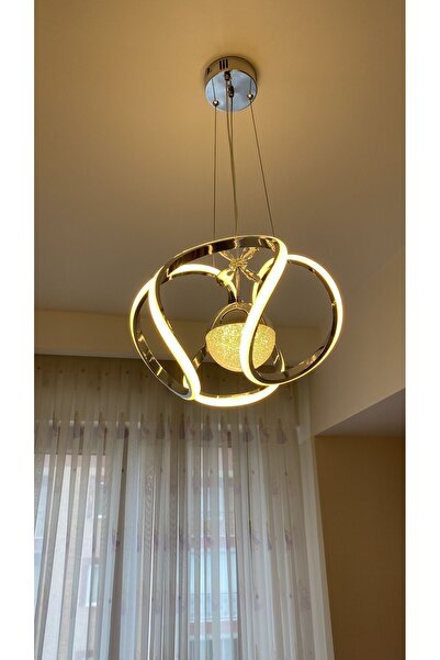 Retro Ledli 3 Renk Yanabilen Kristal Toplu Luxury Krom Avize