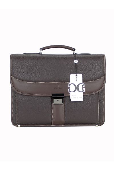 Case Club Briefcase Model Men's Hand and Shoulder Bag with Lock Mechanism Organizer Interior Compartment