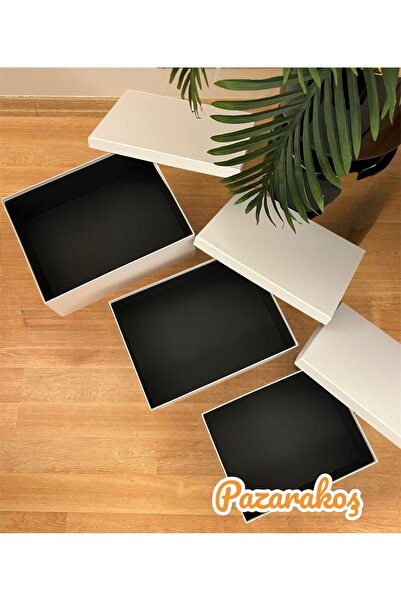 PAZARAKOŞ HEDİYE KUTUSU DAMAT GELİN SÖZ BAHÇA SETİ 3 LÜ BEYAZ DÜZ XXL