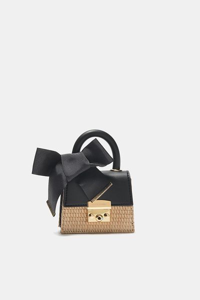 Black Ribbon Geantă mică Queen Mini din paie