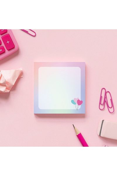 Pine Note Hologram Heart Balloon Patterned Memopad Memo Pad Notebook Notepad Planner
