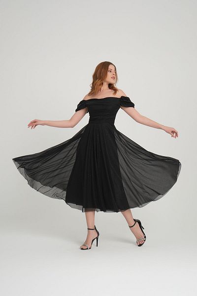 meksila women straptes degrade neckline low sleeves short flared with silvery lining wedding invitation evening dresses