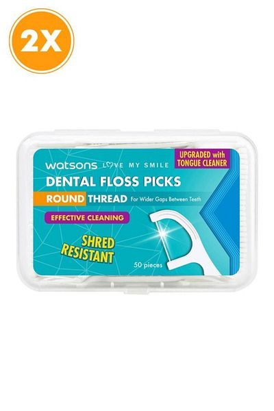 Watsons Round Thread Dental Floss Picks Mint 50 Pieces X2 Pieces