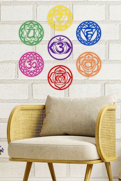 UNT Yoga 7 Çakra (seven Chakras ) Renkli Tablo Seti, Duvar Dekoru (20 CM)