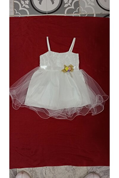 lumia Düğünler ve özel günler için beyaz dantel detaylı çocuk elbise