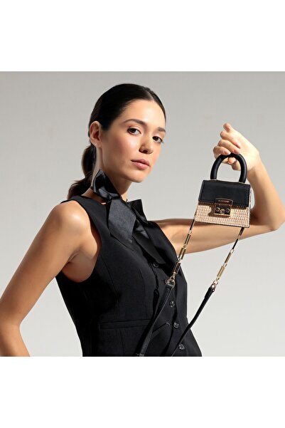 Black Ribbon Geantă mică pentru femei Queen Mini Wicker Lock