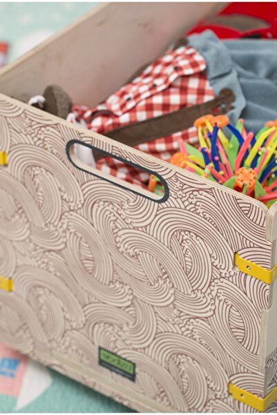 Wodiza Cute Ahşap Oyuncak Kutusu Tekerlekli Oyuncak Sepeti 30x31x47 cm