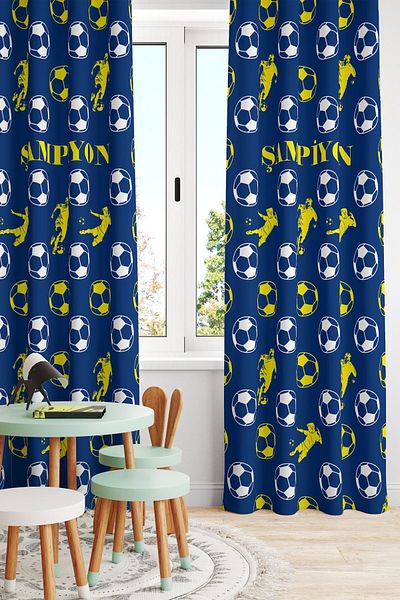 Bertille Home ستارة غرفة الأطفال والرضع من سلسلة كرة القدم ذات الأجنحة الواحدة باللون الأصفر الداكن - CHILD ROOM CURTAIN