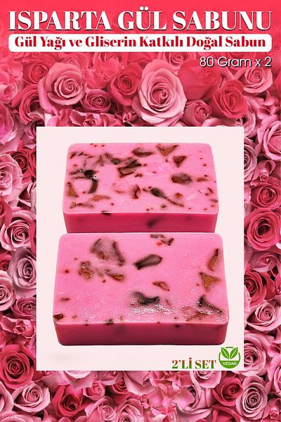 FANTASTİK SANAT ATÖLYESİ Set of 2 - Isparta Rose Soap with Rose Oil, Rose Scent and Rose Petal Particles - 80 grams x 2