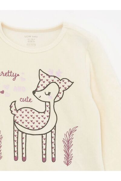 LC Waikiki LCW baby Crew Neck Long Sleeve Printed Velvet Baby Girl Pajama Set