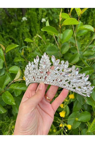 ANZE Tiara de mireasa alba cu piatra de cristal