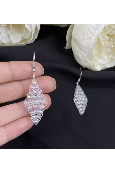 DesaAccessories Tamamen El Yapımı Beyaz Kristal Taşlı Küpe