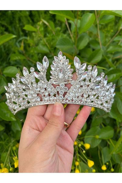 ANZE Tiara de mireasa alba cu piatra de cristal