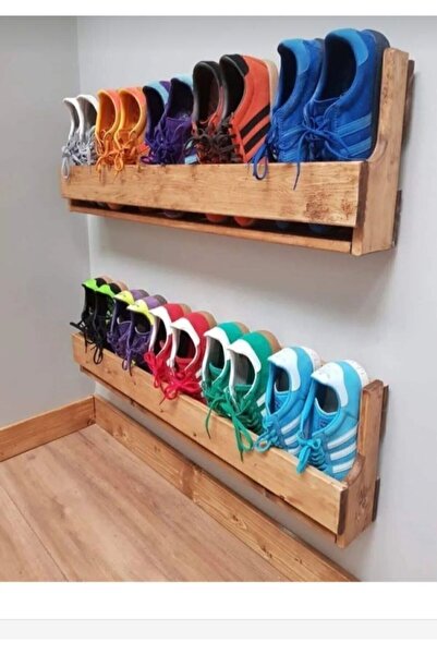 T.ipekli Duvara Monte Ayakabılık Raf Ayakabilik Doğal Ahşap Ayakabıllık