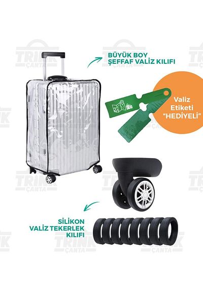 Trink Çanta Set of 2 Transparent Luggage Case - Silicone Luggage Wheel Protective Case