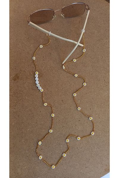 Atolye Ferda Daisy Themed Beaded Glasses Strap (with SMILE Written)
