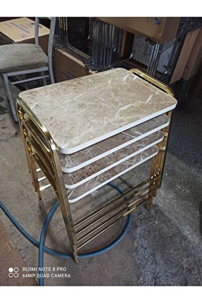 GÜVENÇ 4'lü Zigon Sehpa Tepsi Zigon Model Sarı Nikelaj Kaplama Metal Ayaklı K...