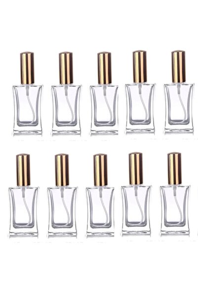 Paradise 10 Adet 50 Ml Cam Yeniden Doldurulabilir Sprey Kolonya Boş Parfüm Şişe Altın Renk Kapaklı