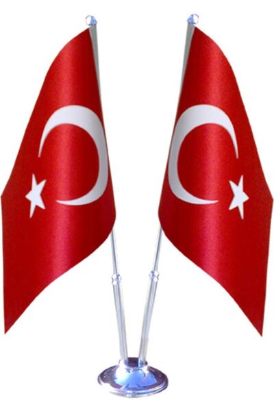 Genel Markalar Ofis Masa Üstü Türk Bayrağı Çiftli Krom/saten