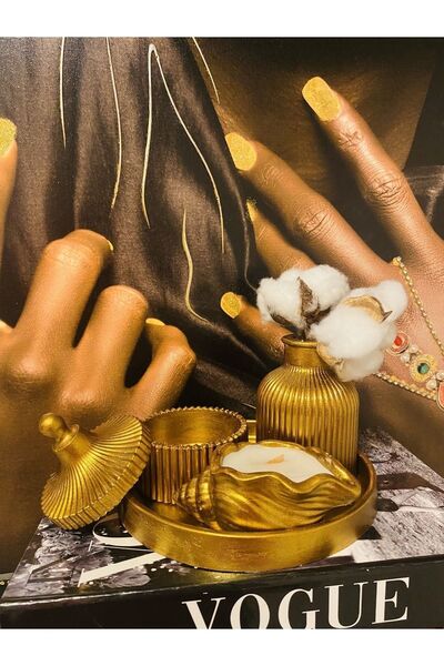 By Sirin Yıldız OXIDE GOLD / TABAKLI VAZO VE İSTRİDYE MUM SETİ
