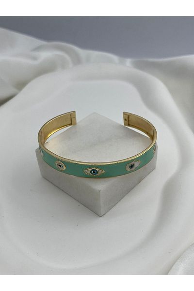 Yıldız Accessory سوار من الفولاذ المقاوم للصدأ عين الشر فاطمة من المينا الذهبية الملونة