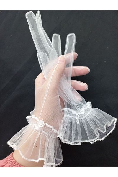 es moda shop Rochie de seara scurta cu manusi de mireasa albe Bella