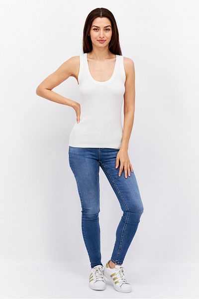Esprit Women Scoop Neck Sleeveless Ribbed Tank Top, Off White