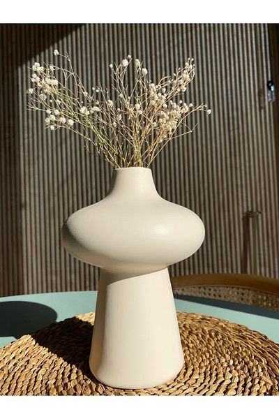 AstreHome Beige Ceramic Natural Vase - Minimalist Design, Length:22Cm X Width:16Cm