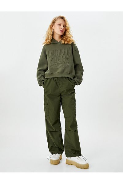 Koton Fallschirmhose, Übergröße, Cargotasche, elastische Taille und Beine, Baumwolle