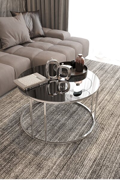 Nies Aksesuar Armoni Orta Sehpa Gümüş Ayak Füme Ayna