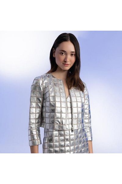 Desa Terra Silver Women's Paneled Leather Jacket