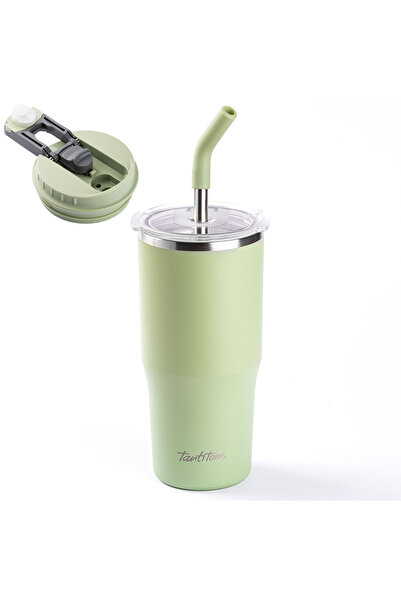 Tantitoni 024-01-YEŞİL 2 FONKSİYONLU ÇİFT KATMANLI PİPETLİ TERMOS BARDAK 700ML
