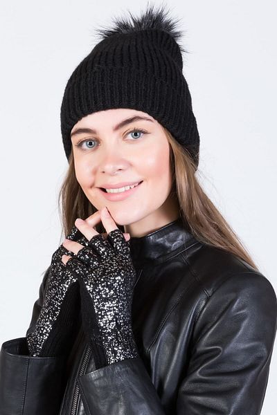 POSUSS Cut Finger Silver Printed Acrylic Women's Gloves - Silver Black - Ps712