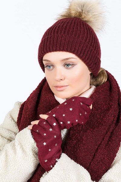 POSUSS Silver Star Printed Women's Gloves - Claret Red - Ps3102