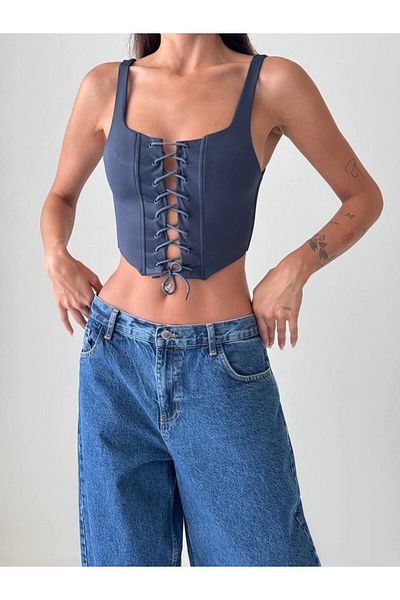 TAYT VEGAS STRING DETAIL STRAP CROP ANTHRACITE