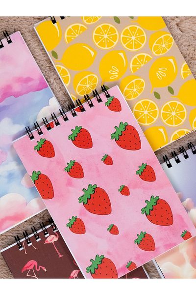 Fobinote مجموعة من 5 دفاتر مقاس 10.5 × 14.9 سم غير مسطرة A. Bristol Cover Spiral Strawberry Set - هدية كارني