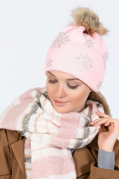 POSUSS Women's Beanie Pink with Stone Detail and Pompom - Ps1145