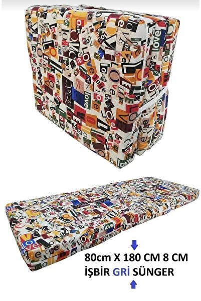 Mor Minder Katlanır Yer Yatağı Tek Kişilik Sünger Katlanır Yatak 80x180 Cm 8 Cm Gri Kalın Sünger Love